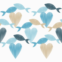 Seamless pattern with decorative hearts and fish with a dashed texture. Valentine's day. Vector illustration. Can be used for wallpaper, textile, invitation card, web page background.