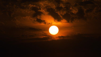 Fototapeta premium Sunset, sunrise with clouds. orange skies and sun