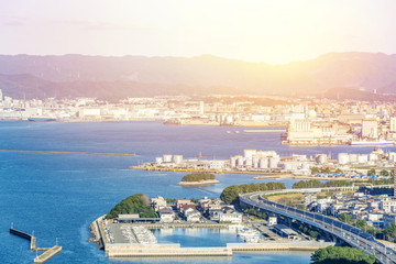 Naklejka premium moden city skyline aerial view in Fukuoka Japan