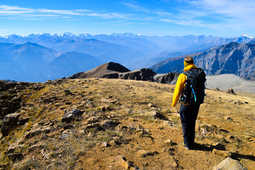Woman hiking on the 3000m high Torrenthorn, Switzerland/Europe