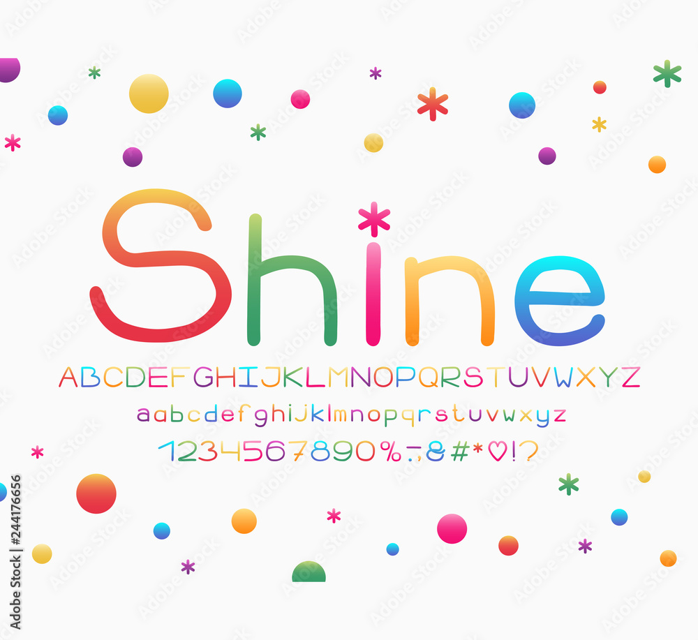 Fototapete bright alphabet with gradient colors. vector letters, numbers and punctuation marks