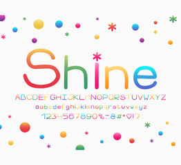 Bright Alphabet with gradient colors. Vector Letters, numbers and punctuation marks