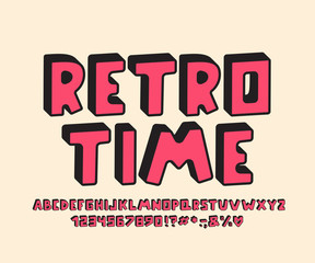 Retro Alphabet 3D design. Vector Letters, numbers and punctuation marks