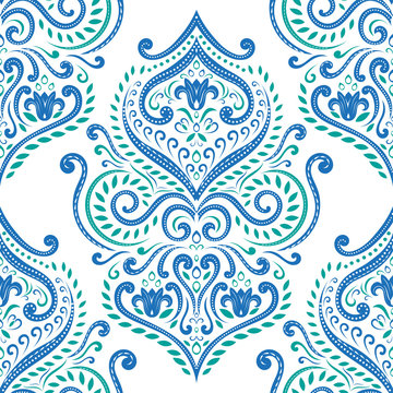 Green and blue floral seamless pattern. Vintage vector, paisley elements. Traditional, Turkish, Indian motifs. Great for fabric and textile, wallpaper, packaging or any desired idea.
