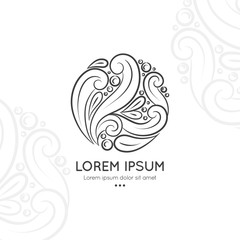 Black linear emblem. Elegant, classic vector. Can be used for jewelry, beauty and fashion industry. Great for logo, monogram, invitation, flyer, menu, brochure, background, or any desired idea.