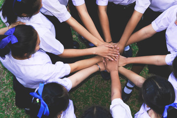 people group team happy showing teamwork and joining hands,Teamwork Success