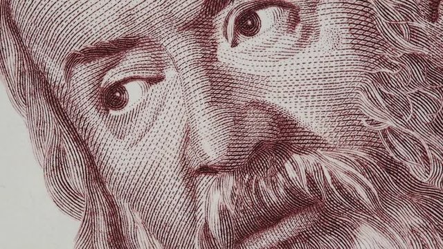 Galileo Galilei on Italy banknote macro slow rotating. Genius inventor, philosopher, astronomer, mathematician. Famous scientist in physics and astronomy, discoverer of telescope. Stock video footage