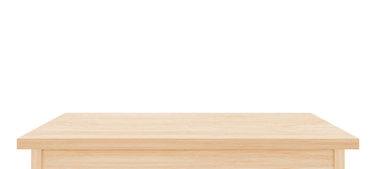 Brown wooden table top isolated on white background. Used for display or montage your products
