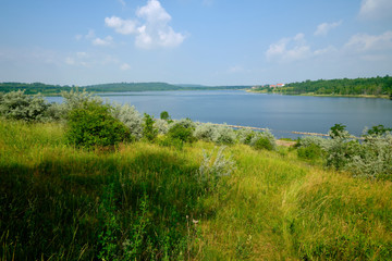 Natur am Großkaynaer See oder Südfeldsee bei Großkayna - einem ehemaligen Tagebau - in der Nähe von Merseburg, Burgenlandkreis und Saalkreis, Sachsen-Anhalt, Deutschland