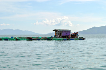 Fototapeta na wymiar Vietnam, Phanrang - November, 2017: Floating village of fishermen