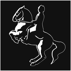 Higher school of riding. Silhouette of a horse and rider executing a levade.