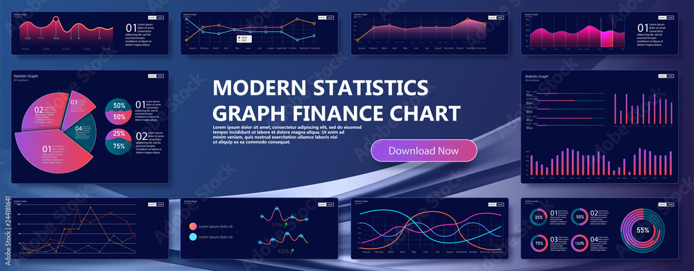 Poster Modern  infographic vector template with statistics and finance charts. Information Graphics elements for UI UX design. Website design vector template graph and diagram infographic. Vector