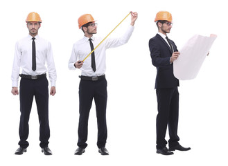 in full growth .a qualified architect in an orange helmet