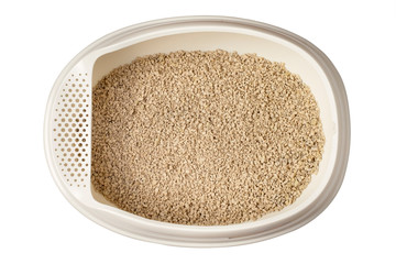 Cat litter box isolated on white background. The view from the top.