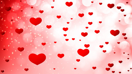 many red hearts on pink bokeh background