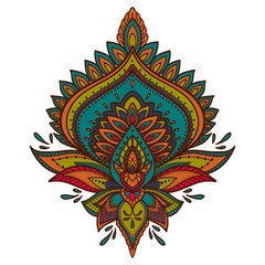 Filigree lotus flower, colorful handdrawn illustration