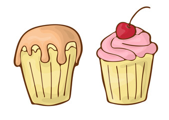 Sweet cupcakes dessert vector icon cartoon handdrawnn illustration.