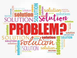 Problem and solution word cloud collage, business concept background