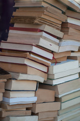 closeup of books pile in Bookstore