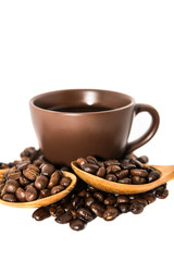 Coffee Cup And Beans On White Backgrounds