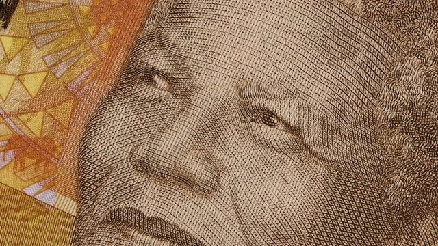 Nelson Mandela on South Africa 20 rand note slow rotating. Stock video footage