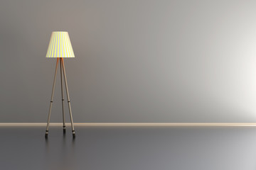 3d illustration of a lamp in a grey room.