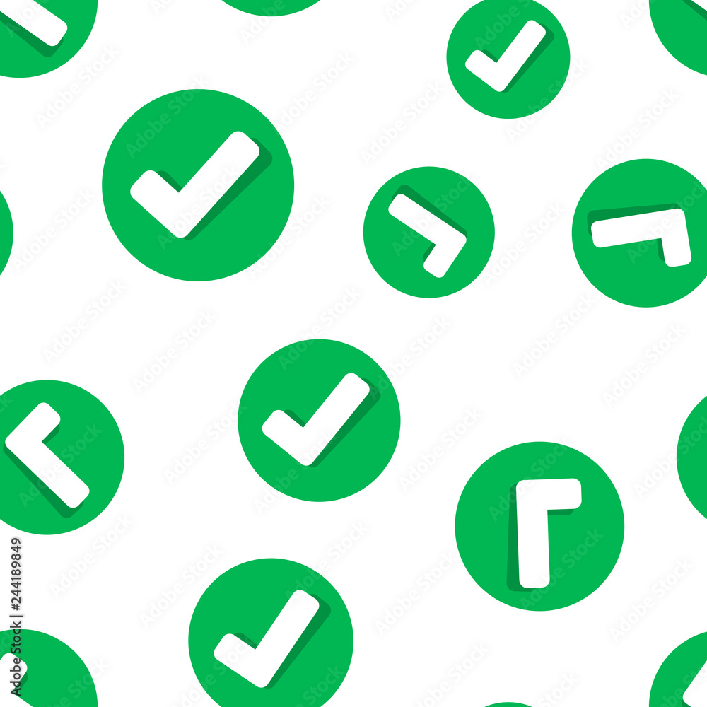 Poster check mark icon seamless pattern background. ok, accept vector illustration. tick symbol pattern.
