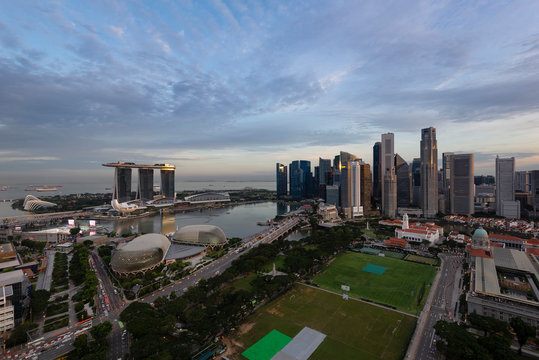 Singapore Marina Bay Aerial View during Sunset © tapanuth