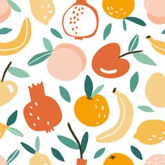 Seamless pattern with hand drawn doodle fruits