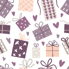Seamless pattern with cute hand drawn gift boxes