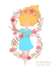 Women Day 8th of March Woman and Flowers