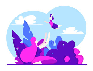 Young mother plays with the child. Happy loving family. Vector illustration in flat style