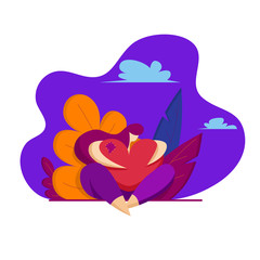 Young girl hugs a broken heart. Beautiful girl sad from unrequited love. Vector illustration in flat style