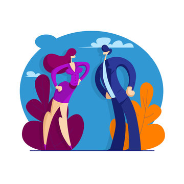 Equality between a man and a woman. Business competitive concept. Vector illustration in flat style