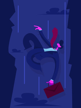 Businessman falls into the abyss. Business concept. Vector illustration in flat style