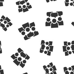 Fototapeta premium People with speech bubble icon seamless pattern background. Business agreement vector illustration. Partnership talk symbol pattern.