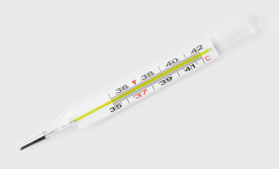 Electronic and mercury thermometer, isolated on white background.