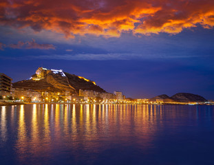 Alicante skyline at sunset from Postiguet
