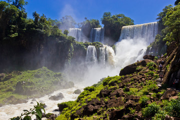 Arranged view on majestic waterfalls