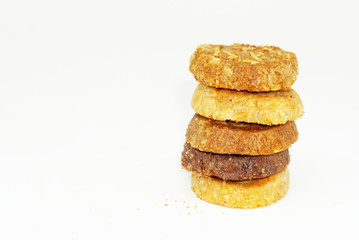 Stack of ginger cookies on white background