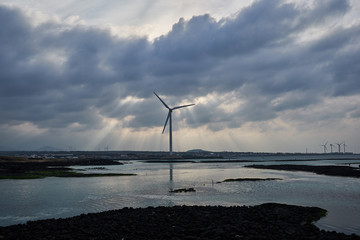 Wind turbine near the sea of Jeju Island, South Korea