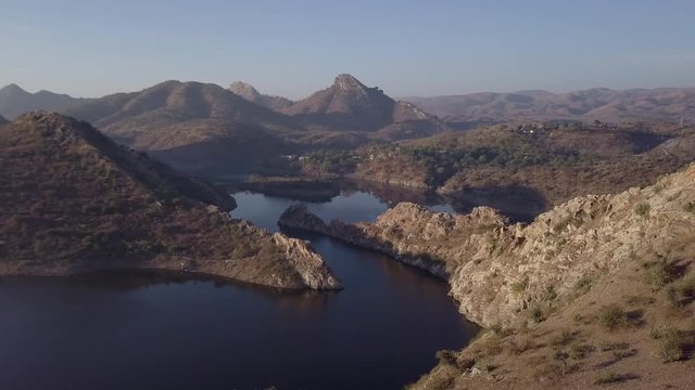 Aerial view 4k video by drone of Bahubali hill and mountains in Rajasthan, Udaipur, India.