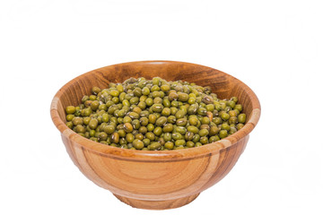 Green beans in bowl on white backgrounds