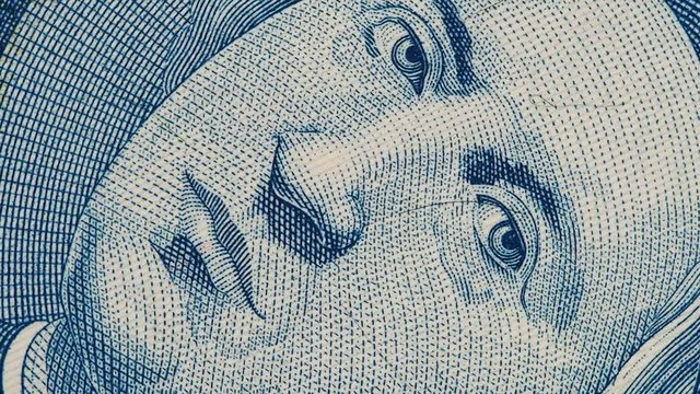 Christopher Columbus on Bahamas banknote close up slow rotating. Stock video footage