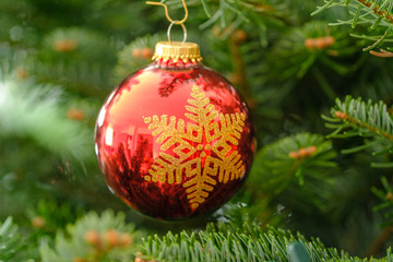 Glänzende rote Christbaumkugel