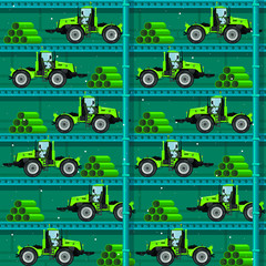 Seamless patterns with tractors. For decoration, wrapping, print or advertising. 