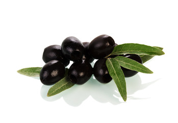 The juicy olives branch with leaves isolated on white