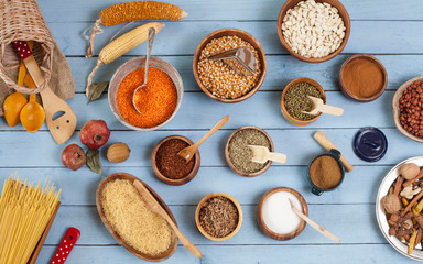 cereal dry food over wooden table