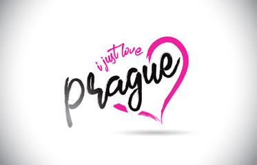 Prague I Just Love Word Text with Handwritten Font and Pink Heart Shape.