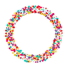 Festive background with multicolored confetti. Yellow, pink, blue circles but against a white background. Flying confetti.